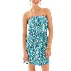 Lilly Pulitzer Windsor Strapless Dress Coverup Sea Blue Green‎ It's A Stretch XS